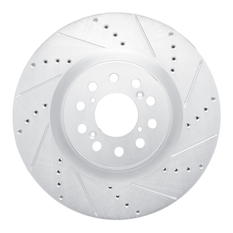 Acura Integra Brake Rotor (1) - Front Right - R1 Concepts - Drilled & Slotted - Silver - `17-`25